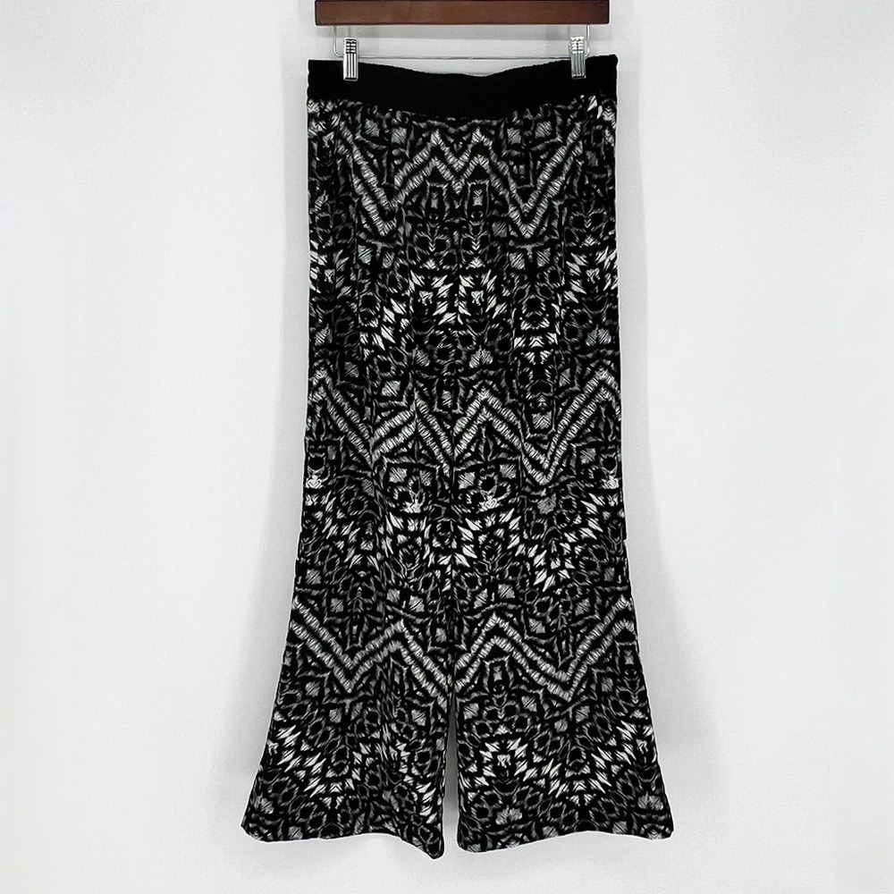 Sanctuary Womens Wide Leg Palazzo Pant Size M Black White Geometric Pull On Boho
